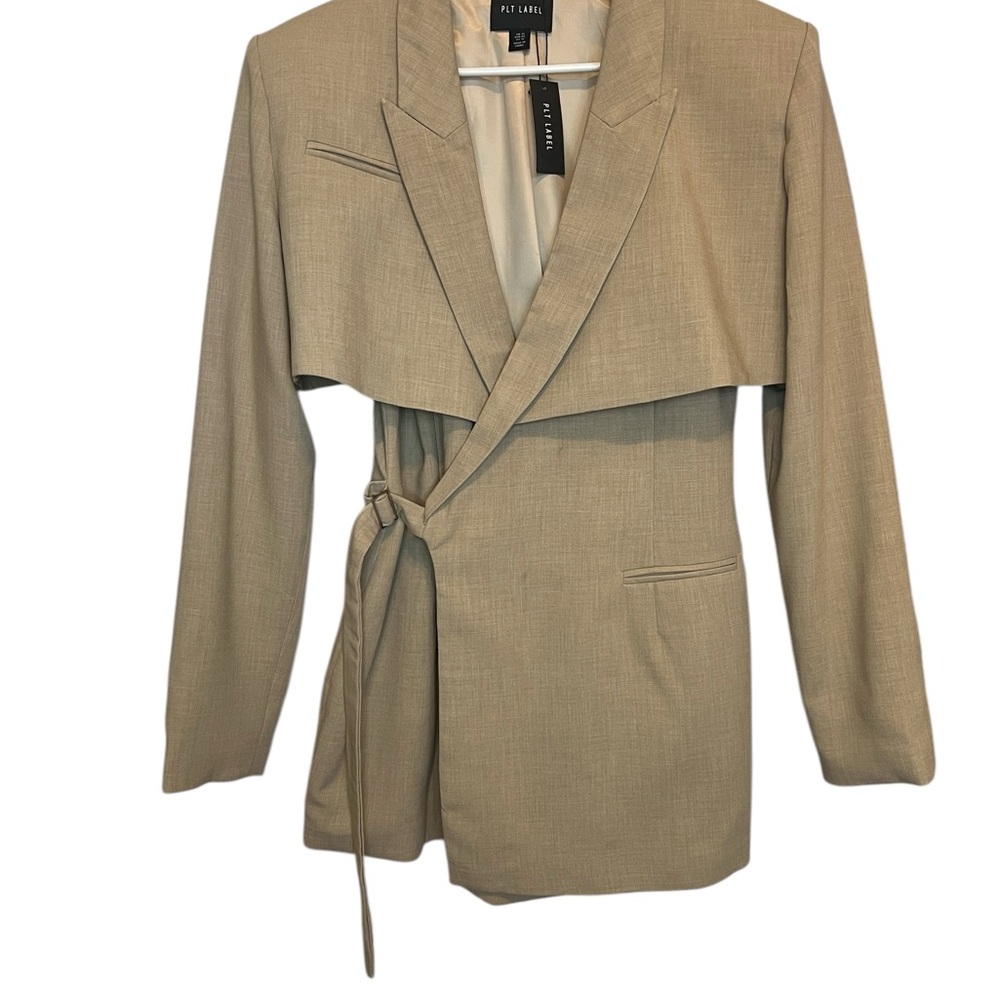 Tan Tie Side Detail Blazer Dress